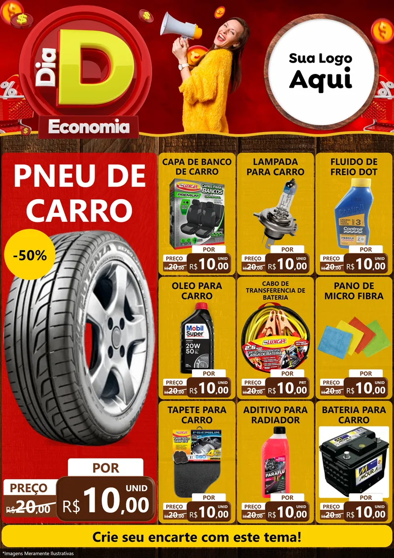 Modelo de Encarte para Encarte A4 Vertical com o tema Dia D Economia para Auto peças