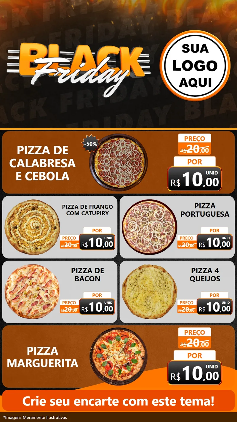 Modelo de TV para TV Vertical com o tema Black Friday para Pizzaria
