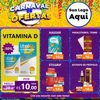 Modelo de Rede Social para Feed Facebook com o tema Carnaval de Ofertas para Farmácia