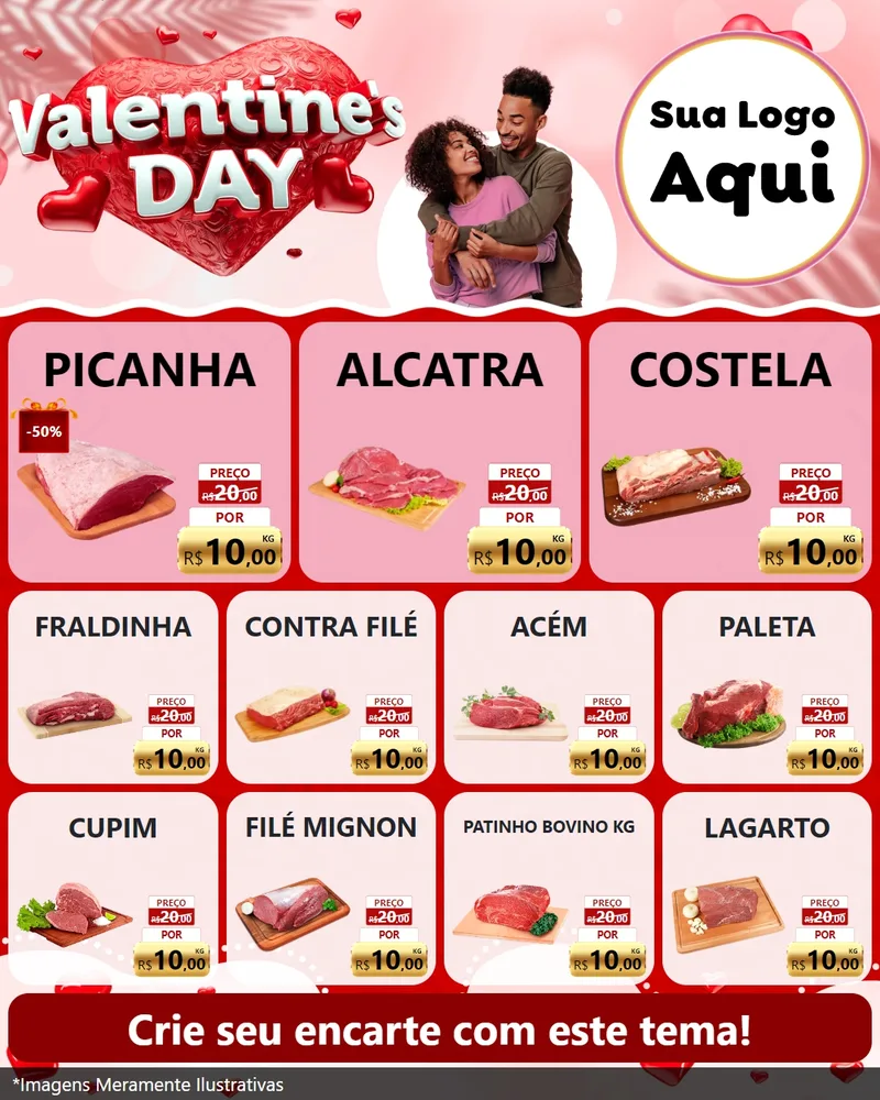 Modelo de Rede Social para Feed Instagram com o tema Valentine's Day para Açougue