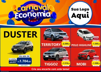 Modelo de Encarte para Encarte A4 Horizontal com o tema Carnaval da Economia para Concessionaria de Carros