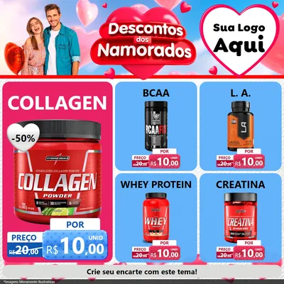 Modelo de Rede Social para Feed Facebook com o tema Descontos dos Namorados para Suplementos alimentares