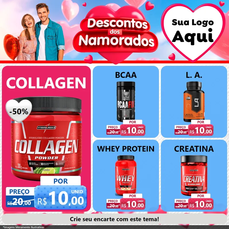 Modelo de Rede Social para Feed Facebook com o tema Descontos dos Namorados para Suplementos alimentares