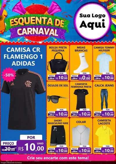 Modelo de Encarte para Encarte A4 Vertical com o tema Esquenta de Carnaval para Roupas e acessórios