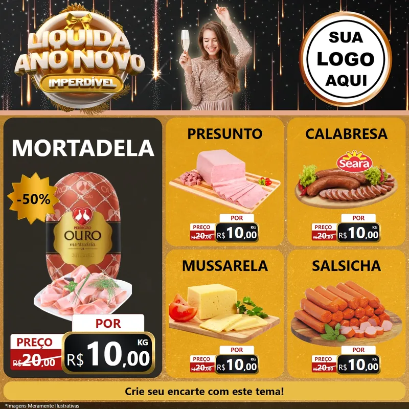 Modelo de Rede Social para Feed Facebook com o tema Liquida Ano Novo Imperdível para Frios e Laticínios