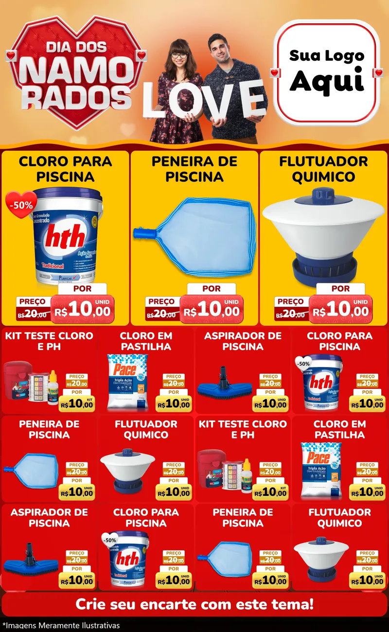 Modelo de Encarte para Encarte Grande com o tema Dia dos Namorados para Produtos para Piscina