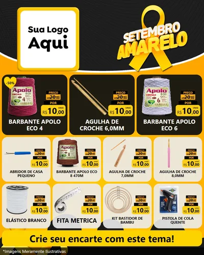 Modelo de Rede Social para Feed Instagram com o tema Setembro Amarelo para Armarinho e Aviamentos