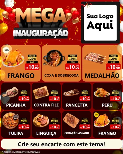Modelo de Rede Social para Feed Instagram com o tema Mega Inauguração para Assados