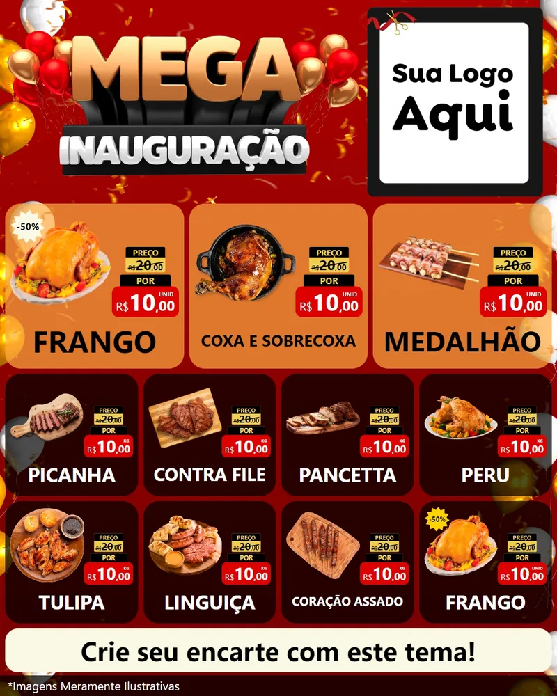 Modelo de Rede Social para Feed Instagram com o tema Mega Inauguração para Assados
