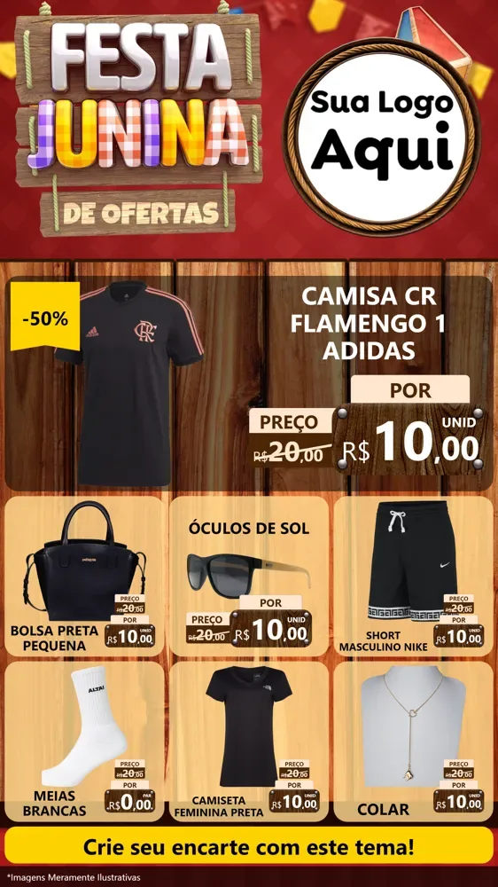 Modelo de Rede Social para Stories com o tema Festa Junina de Ofertas para Roupas e acessórios