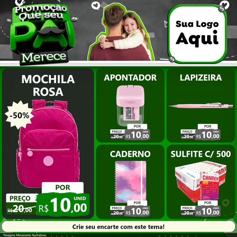 Modelo de Rede Social para Feed Facebook com o tema Promoção Que seu Pai Merece para Papelaria
