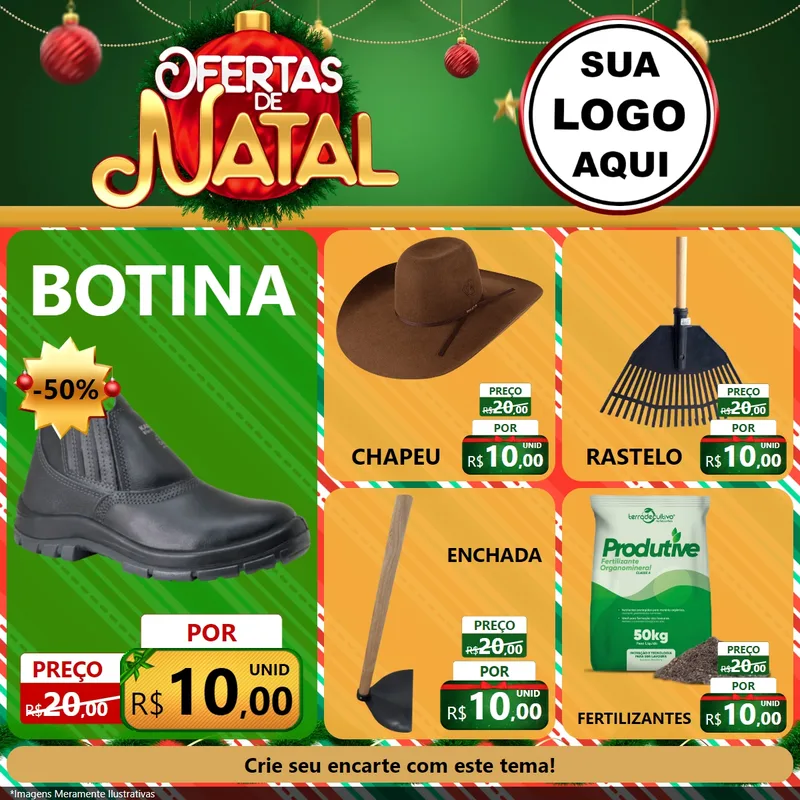 Modelo de Rede Social para Feed Facebook com o tema Ofertas de Natal para Agropecuária