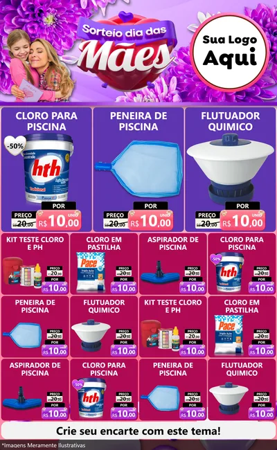 Modelo de Encarte para Encarte Grande com o tema Sorteio Dia das Mães para Produtos para Piscina