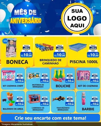 Modelo de Rede Social para Feed Instagram com o tema Mês de Aniversário para Brinquedos