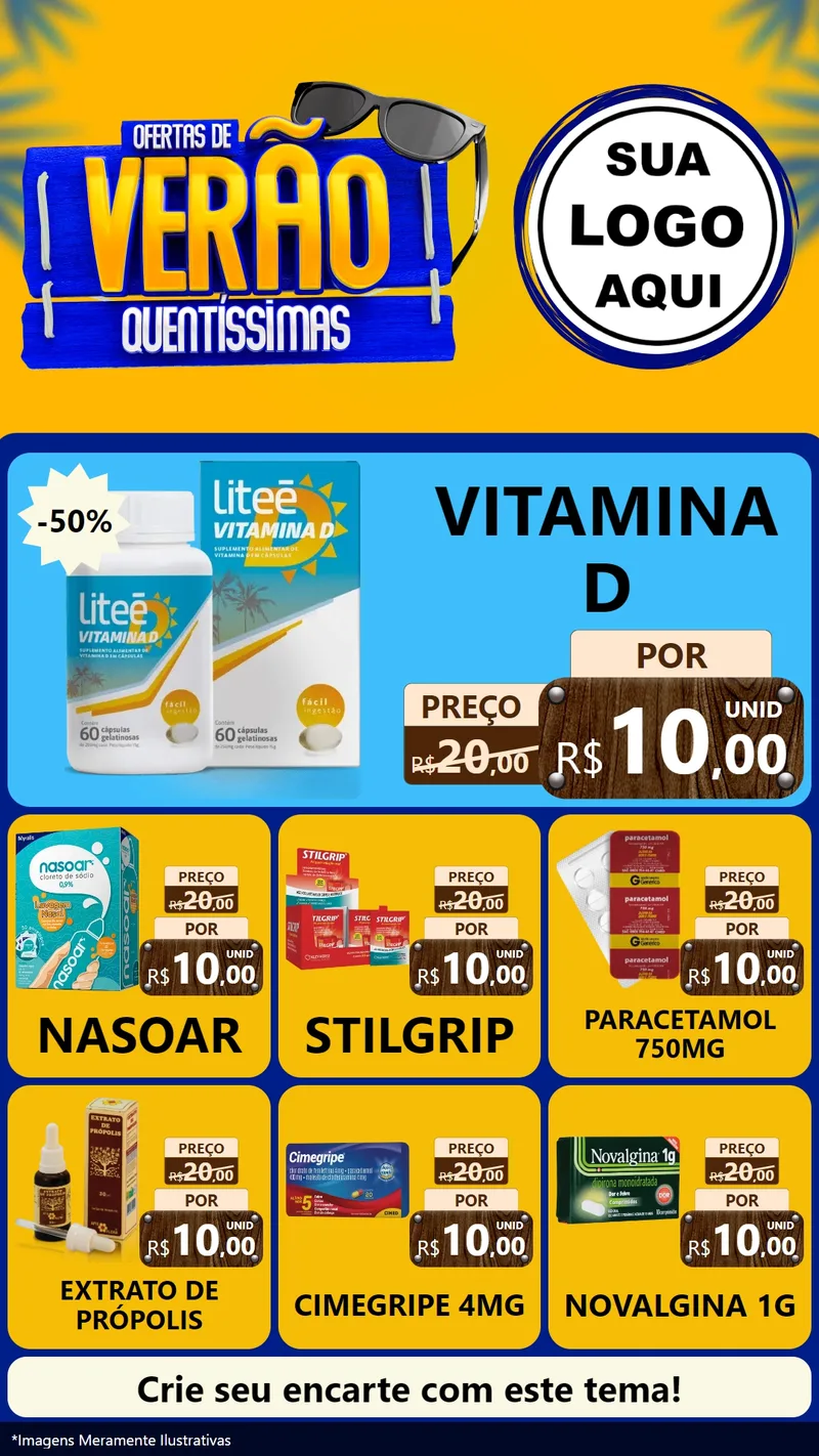Modelo de Rede Social para Stories com o tema Ofertas de Verão Quentíssimas para Farmácia
