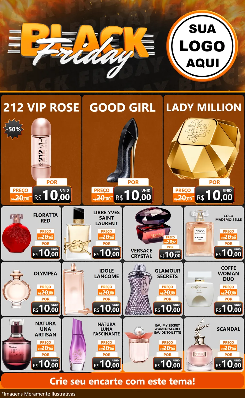 Modelo de Encarte para Encarte Grande com o tema Black Friday para Perfumes