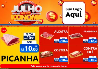 Modelo de Encarte para Encarte A4 Horizontal com o tema Operação Julho Com Mais Economia para Açougue