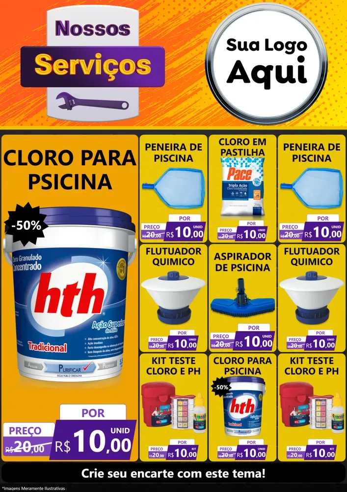Modelo de Encarte para Encarte A4 Vertical com o tema Nossos Serviços para Produtos para Piscina