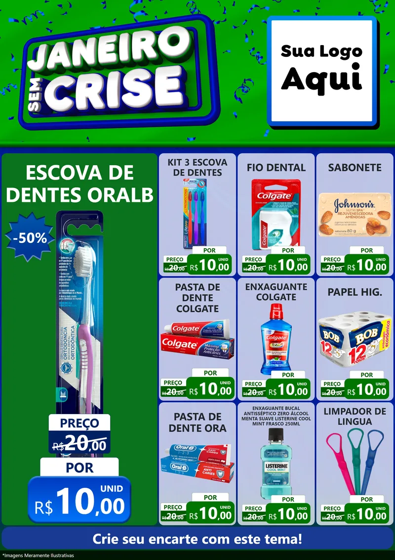 Modelo de Encarte para Encarte A4 Vertical com o tema Janeiro Sem Crise para Higiene Pessoal