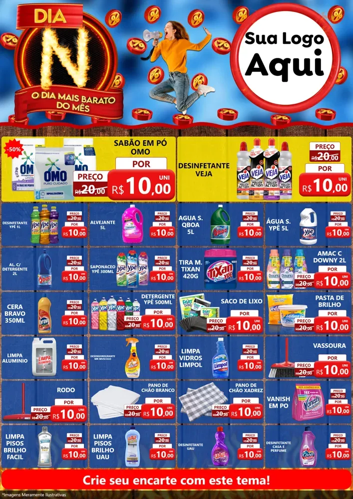 Modelo de Encarte para Encarte A4 Vertical com o tema Dia N - O Dia Mais Barato Do Mês para Produtos de Limpeza