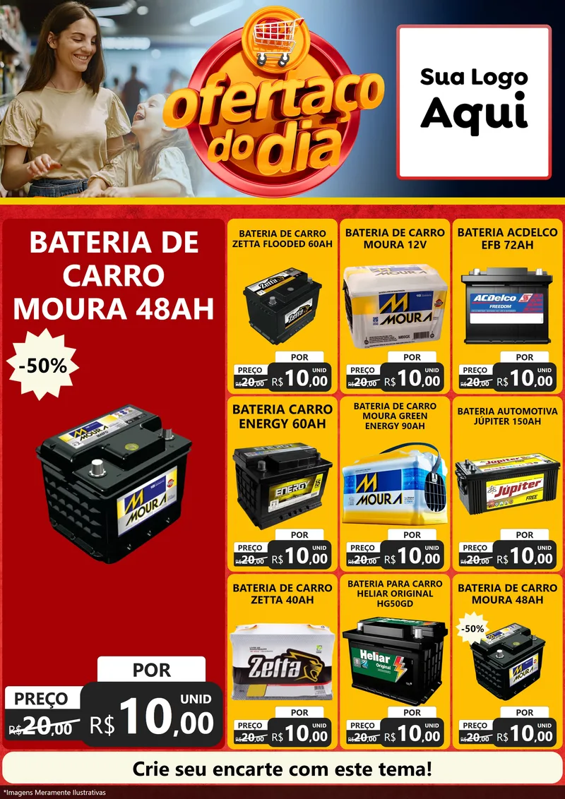 Modelo de Encarte para Encarte A4 Vertical com o tema Ofertaço Do Dia para Baterias Elétricas