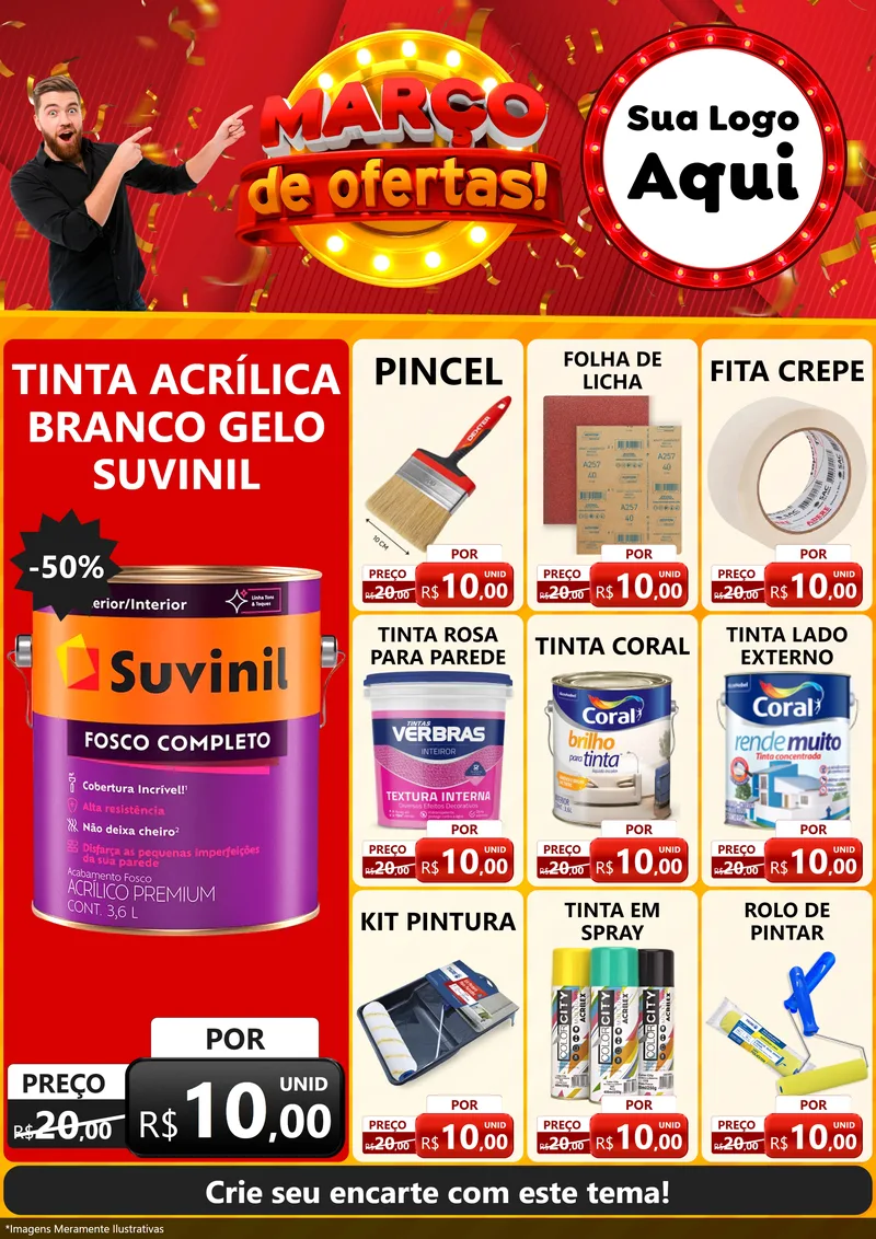 Modelo de Encarte para Encarte A4 Vertical com o tema Março de Ofertas! para Tintas e Ferramentas