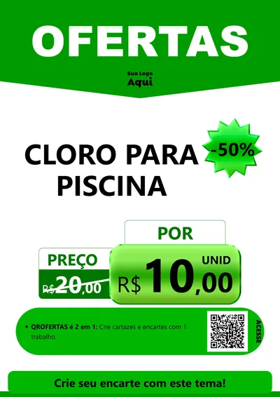 Modelo de Cartaz para Cartaz A4 Vertical com o tema Ofertas Verde Cartaz para Produtos para Piscina