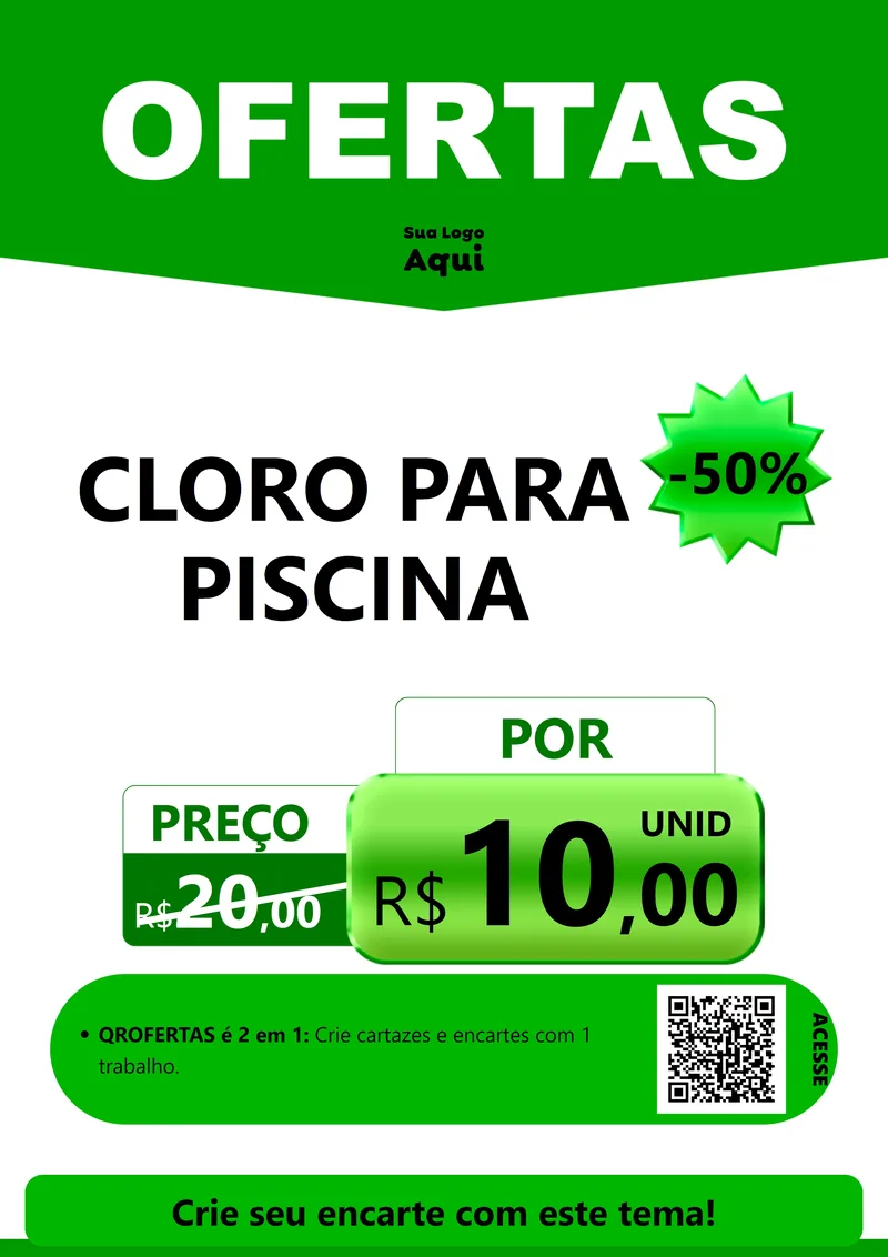 Modelo de Cartaz para Cartaz A4 Vertical com o tema Ofertas Verde Cartaz para Produtos para Piscina