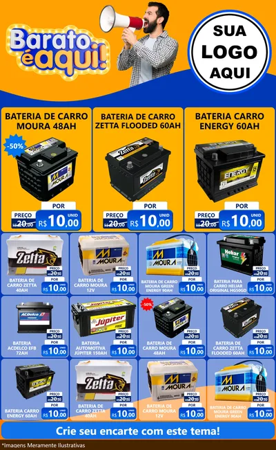 Modelo de Encarte para Encarte Grande com o tema Barato é aqui para Baterias Elétricas