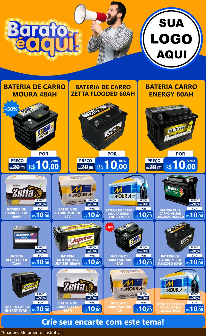 Modelo de Encarte para Encarte Grande com o tema Barato é aqui para Baterias Elétricas