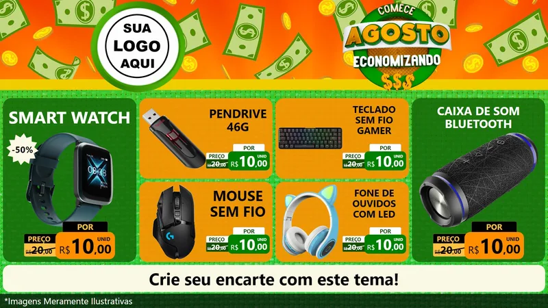 Modelo de TV para TV Horizontal com o tema Comece Agosto Economizando para Informática