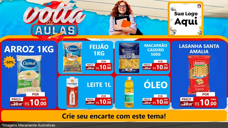 Modelo de TV para TV Horizontal com o tema Volta às Aulas para Supermercado