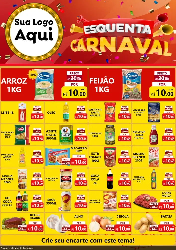 Modelo de Encarte para Encarte A4 Vertical com o tema Esquenta Carnaval para Supermercado