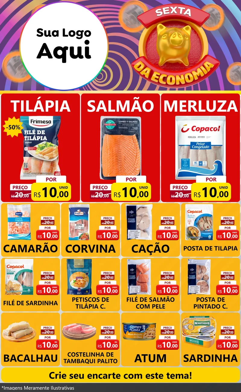 Modelo de Encarte para Encarte Grande com o tema Sexta da Economia para Peixaria