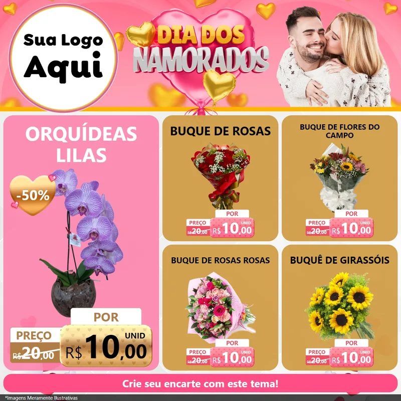 Modelo de Rede Social para Feed Facebook com o tema Dia dos Namorados para Floricultura e jardim