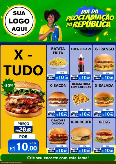 Modelo de Encarte para Encarte A4 Vertical com o tema Dia Da Proclamação Da República para Hamburgueria