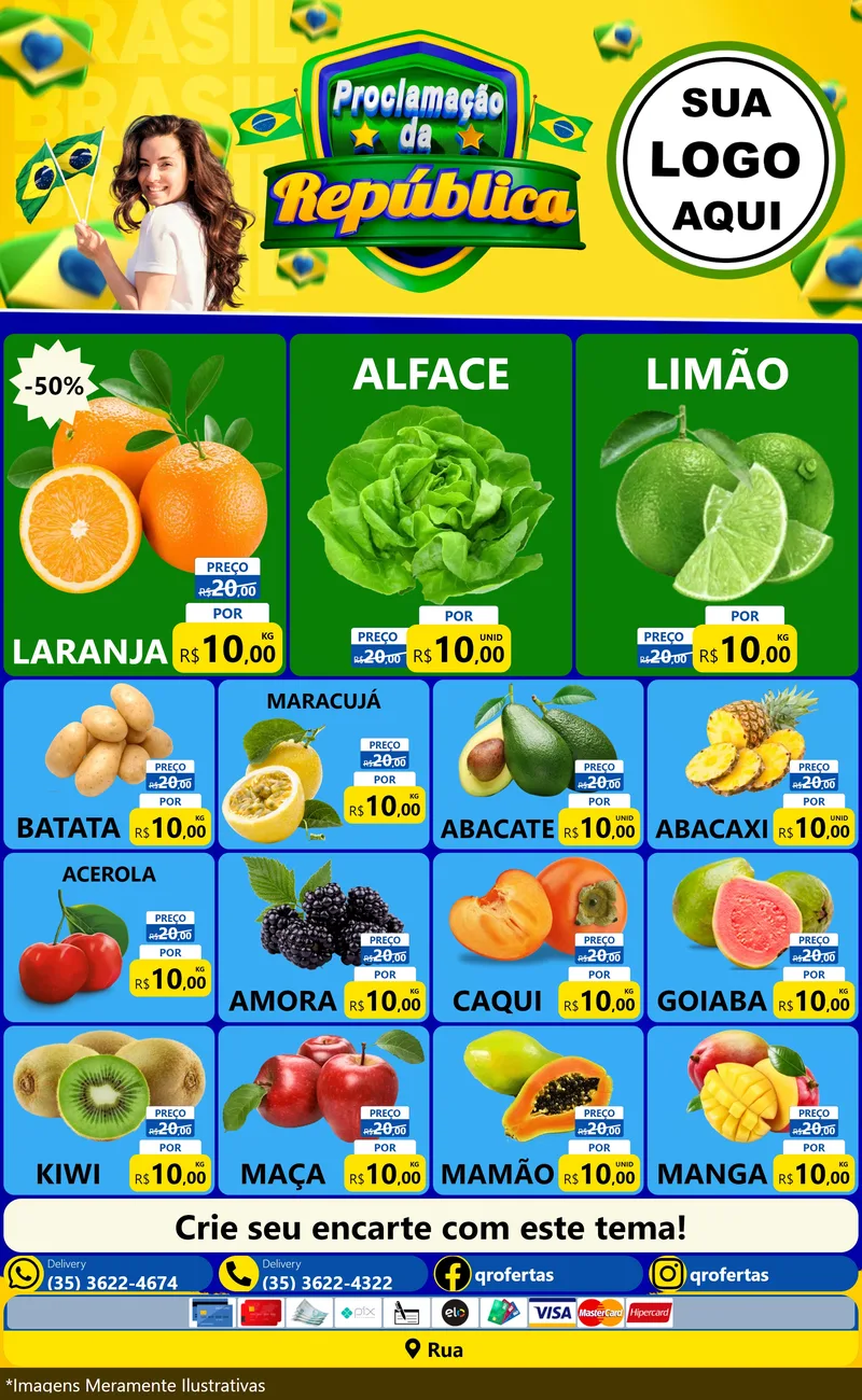 Modelo de Encarte para Encarte Grande com o tema Proclamação da República para Hortifrúti