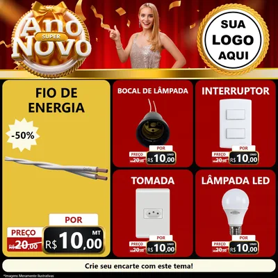 Modelo de Rede Social para Feed Facebook com o tema Super Ano Novo para Materiais Elétricos