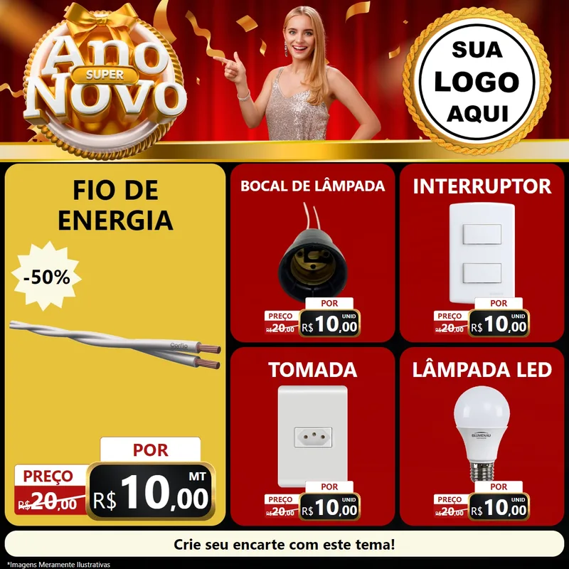 Modelo de Rede Social para Feed Facebook com o tema Super Ano Novo para Materiais Elétricos