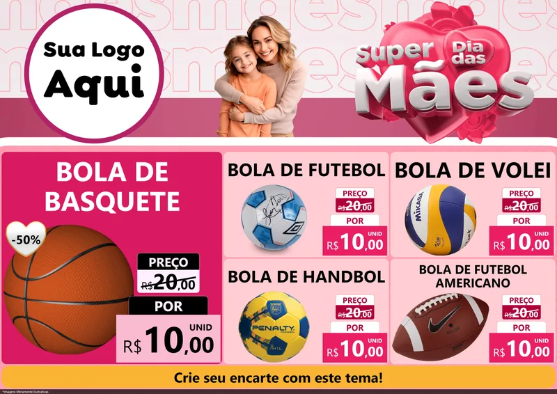 Modelo de Encarte para Encarte A4 Horizontal com o tema Super Dia Das Mães para Artigos Esportivos