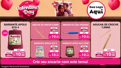 Modelo de TV para TV Horizontal com o tema Valentine's Day para Armarinho e Aviamentos