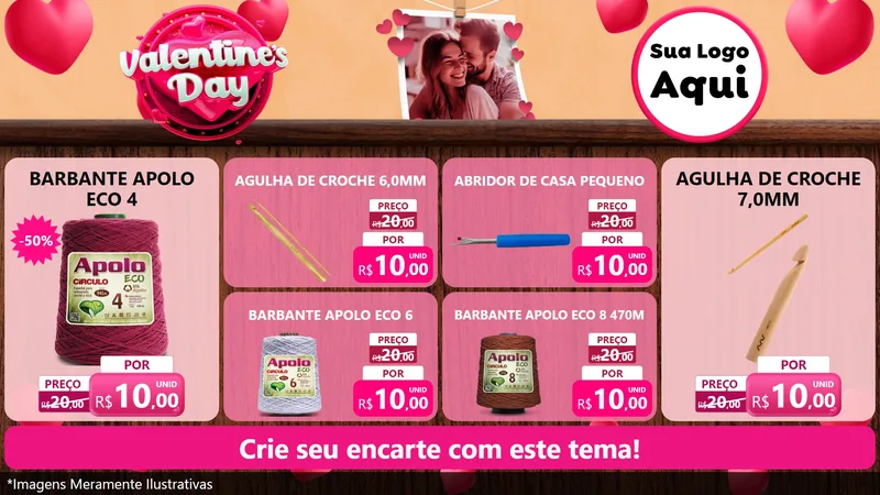 Modelo de TV para TV Horizontal com o tema Valentine's Day para Armarinho e Aviamentos