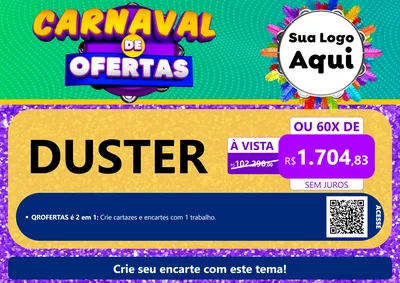 Modelo de Cartaz para Cartaz A4 Horizontal com o tema Carnaval de Ofertas para Concessionaria de Carros