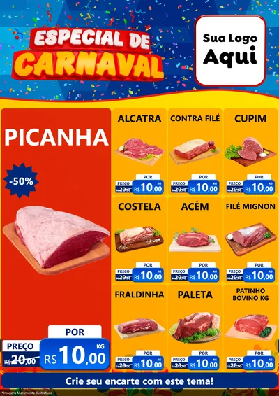 Modelo de Encarte para Encarte A4 Vertical com o tema Especial de Carnaval para Açougue