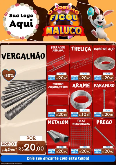Modelo de Encarte para Encarte A4 Vertical com o tema O Coelho Ficou Maluco - Páscoa para Ferragens