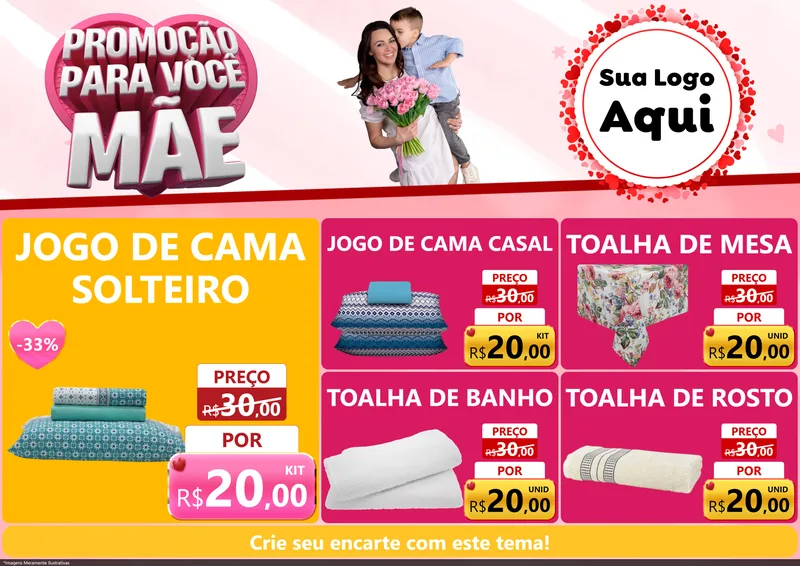 Modelo de Encarte para Encarte A4 Horizontal com o tema Promoção Para Você Mãe para Cama, Mesa e Banho