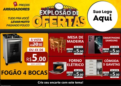 Modelo de Encarte para Encarte A4 Horizontal com o tema Explosão de Ofertas para Móveis e Eletro