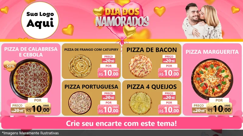 Modelo de TV para TV Horizontal com o tema Dia dos Namorados para Pizzaria