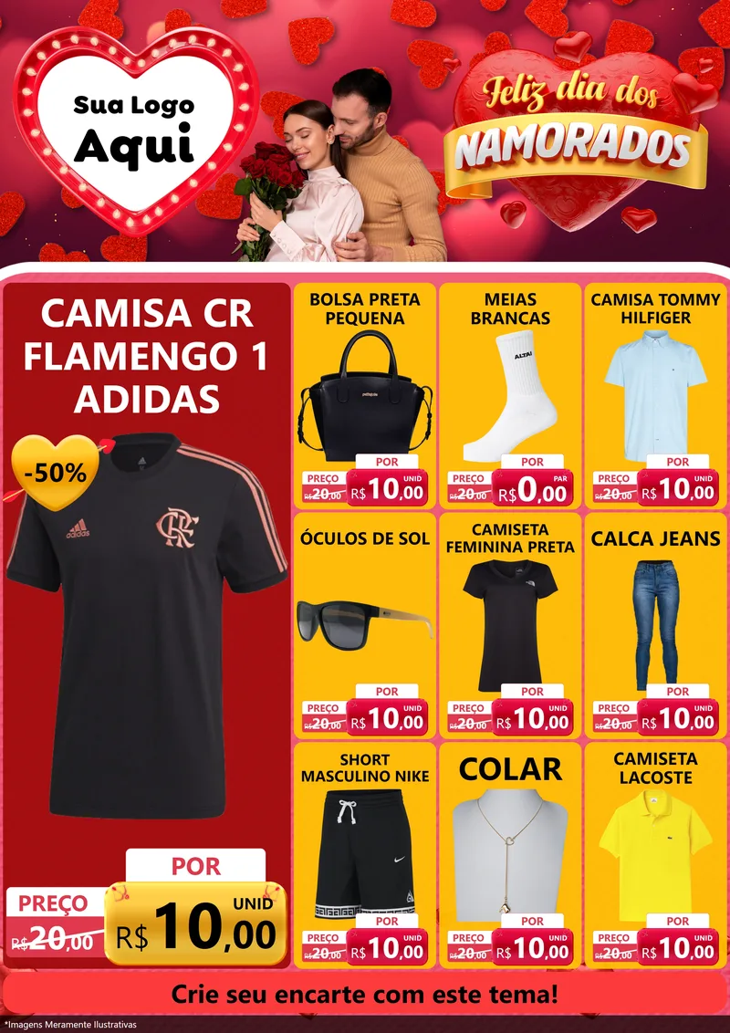 Modelo de Encarte para Encarte A4 Vertical com o tema Feliz Dia Dos Namorados para Roupas e acessórios