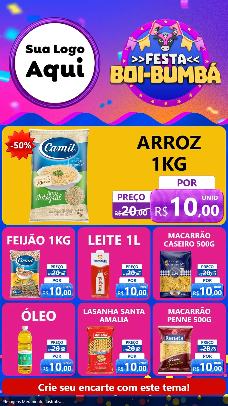 Modelo de Rede Social para Stories com o tema Festa Boi-Bumbá para Supermercado